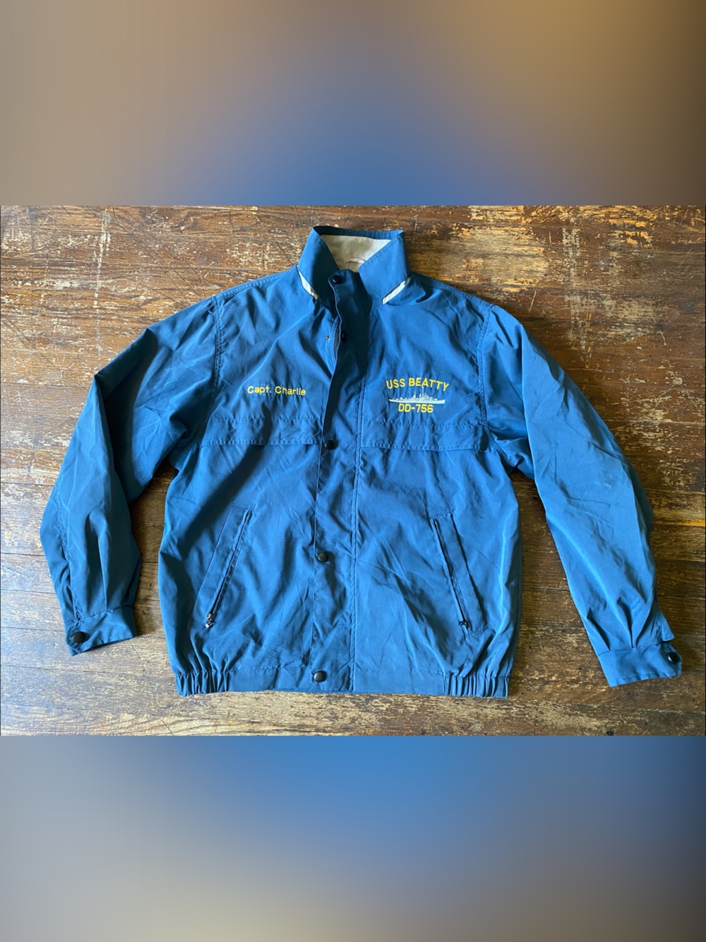 Blue USS Beatty Embroidered Captain Jacket Size MD